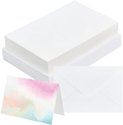 Dailygoods- Aquarelkaarten set 50 stuks - Lege wenskaarten - Katoenen aquarelpapier - 7,6 x 20,3 cm - Voor uitnodigingen - Inclusief enveloppen