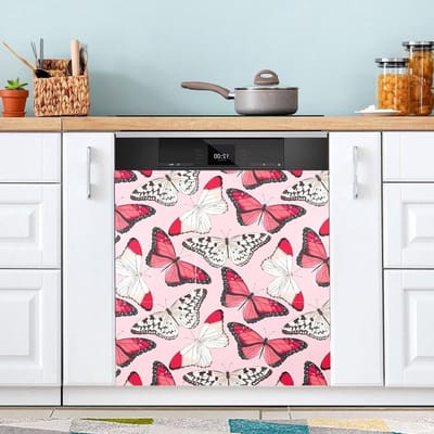 Vaatwasser Magneet Cover - Keuken Decoratie - Keuken Opfrissen - Eenvoudig Verwisselbaar - 53 x 66 Inch - Rode Vlinders