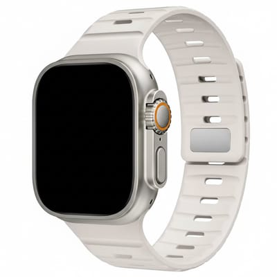 Siliconen bandje - geschikt voor Apple Watch 1/2/3/4/5/6/7/8/9/10/11/ SE (1,2,3) met maat 38 mm / 40 mm / 41 mm en 42 mm (Watch 10/11) - magneetsluiting - starlight
