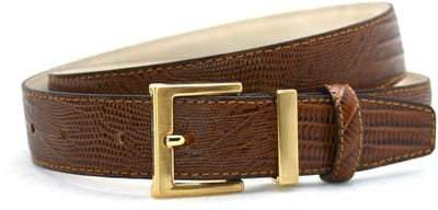 hazelnoot lazer print riem - gouden gesp - 3 cm breed - maat 115 totale lengte 130 cm
