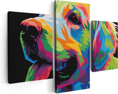 Artaza Canvas Schilderij Drieluik Kleurrijke Hond - Abstract - 90x60 - Foto Op Canvas - Canvas Print