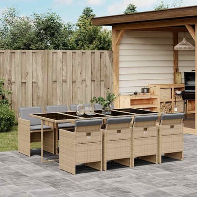 vidaXL - 9-delige - Tuinset - met - kussens - poly - rattan - gemengd - beige