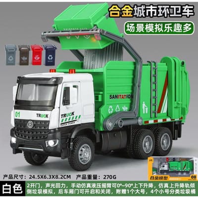 1:35 Stadsreiniging Vuilniswagenlegering Metaal Diecast Modelauto Geluid & Licht Pull Back Verzamelaarsobjecten Sieraden Verjaardagscadeaus