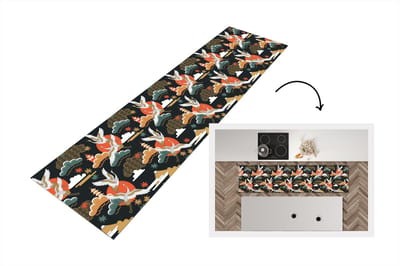 Keukenloper 200x50 cm - Keukenmat vinyl Kraanvogel - Wolken - Japan - Patroon - Keukenmatten loper - Keuken vloerkleed tapijt