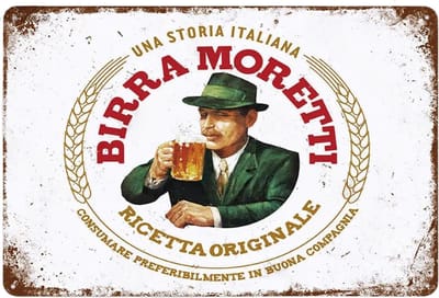 Wandbord Birra Moretti - Metalen Wandbord, Maat: 30x20 cm - Vintage Muurplaat - Retro Horeca Bord - Reclamebord Mancave Kroeg - Wandplaat Bar Cafe Reclameplaat - Wanddecoratie Biermerk Reclame