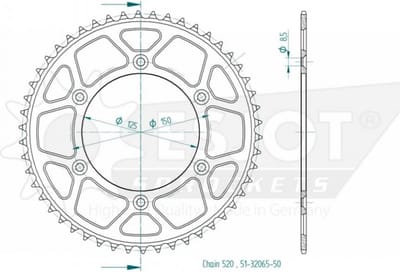 Couronne de transmission Esjot pour Moto KTM 250 GS 1994 à 1997 52 dents pas 520 Ø125mm Neuf