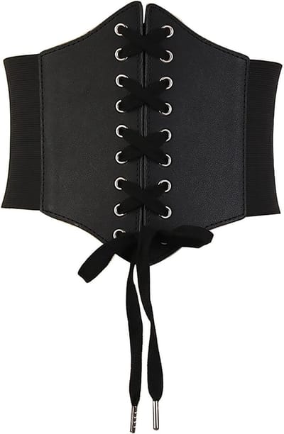 Zwart Elastisch Corset voor Vrouwen, Brede Retro Corsetriem voor Kostuum, Carnaval en Feestkleding, Maat L