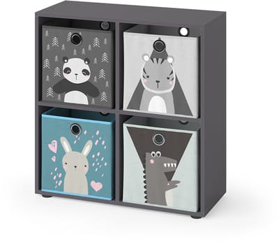 Vicco Tetra Kinderboekenkast – 72.6 x 72 cm met 4 vouwboxen Grijs