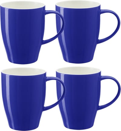 Bellatio Design Koffie mokken/bekers Paris - 4x - porselein - met oor - kobalt blauw - 350 ml
