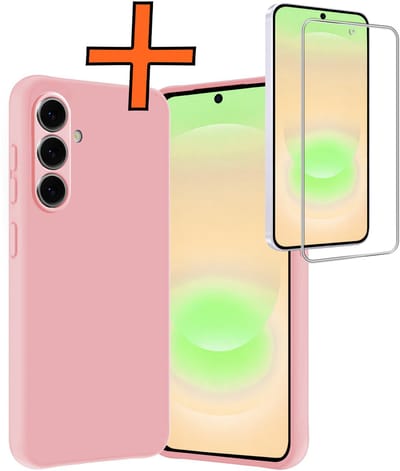 Hoes - Met Screenprotector - Geschikt voor Samsung Galaxy A37 - Sterk & Shockproof - Back Cover - Siliconen Case - Telefoon Hoes - Lichtroze