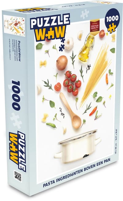 Puzzel Pasta ingrediënten boven een pan - Legpuzzel - Puzzel 1000 stukjes volwassenen