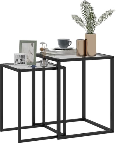 Set Van 2 Stapelbare Bijzettafels/salontafels Met Stalen Poten, Modern Design Voor De Woonkamer, Zwart