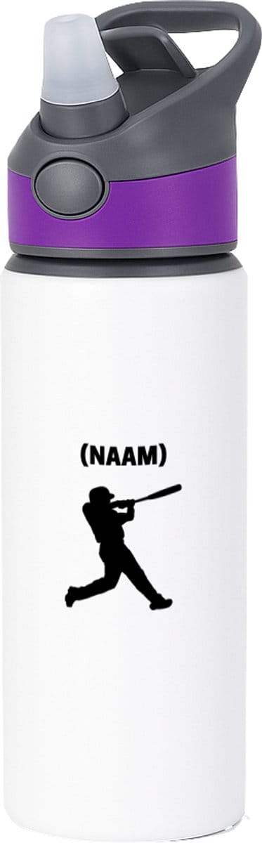 Hacebo® - Honkbal met eigen naam waterfles met rietje paars - Honkbal - Honkballer - Sport - water fles - 650ML