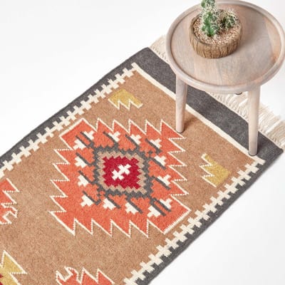 Homescapes Kilim loper Jaipur 66x200 cm – handgeweven tapijt van wol en katoen
