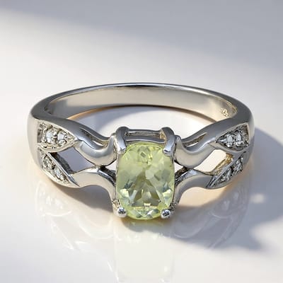 Cavill - 925 Sterling Zilver Ring met 0,73 ct Orthoklaas Madagaskar & 8 Witte Topazen Brazilië - Elegant Filigraan - Maat 17