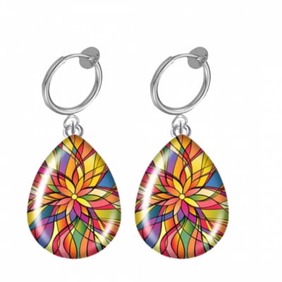 Klem oorbellen- cabochon- gekleurd -happy-geen gaatje-Charme Bijoux