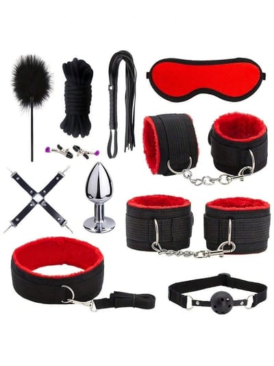 Oneay BDSM Extreme Bondage Set - 11 Delig -SM Handboeien - Zweep / Veer / Tepelklemmen - Sex Toys voor Koppels - Seksspeeltjes voor mannen en vrouwen - Sex Pakket en Toys - Rood