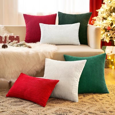 Famanu - Ribfluwelen kussenhoezen 40x40 cm rood, kerst sierkussenhoezen zacht, decoratief voor bank stoel slaapkamer