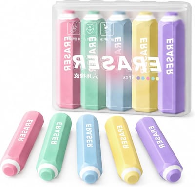 SnelShoppen - 5 Kleurige Gummen voor Kinderen, Ergonomische Potloodvormige Gummen, Zeshoekig Design, Perfect voor School, Cadeautjes, Kinderverjaardag