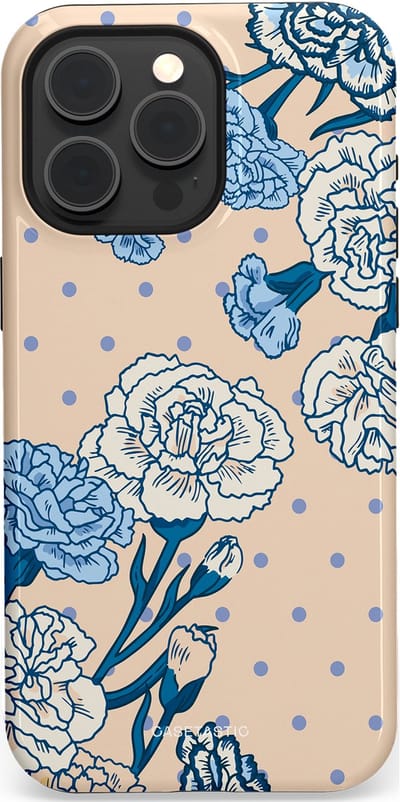 Casetastic hoesje geschikt voor Apple iPhone 15 Pro Max - MagSafe - Dubbellaagse bescherming - Anjer elegantie - Fashion Case - Zand Zilver Lichtblauw
