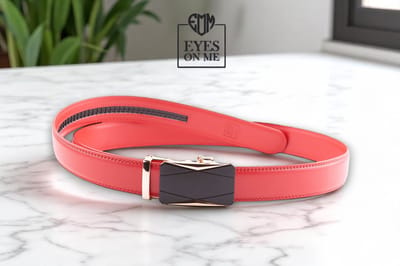 Rode lederen riem zonder gaatjes met automatische gesp voor heren ( model A024 )