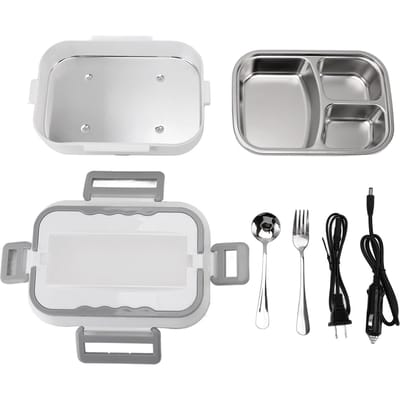 Boîte à déjeuner électrique 40W 1.2L Acier inoxydable 304 Chauffage rapide Boîte à nourriture Chauffe-déjeuner portable avec L