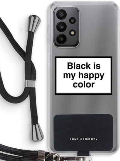 Hoesje met koord geschikt voor Samsung Galaxy A23 hoesje met Koord - Black is my happy color - Telefoonhoesje met Zwart Koord - Bescherming aan alle Kanten en Over de Schermrand