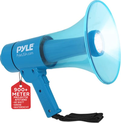 Pyle Megafoon Luidspreker - Waterdichte Luidsprekerhoorn - Draagbare Luidspreker met Sirene en LED Zaklamp - Bullhorn - Voor Binnen en Buiten Gebruik bij Voetbalwedstrijden
