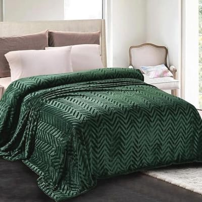 Zachte flanellen fleece bankdeken - warm chevron-patroon 220 x 240 cm donkergroen