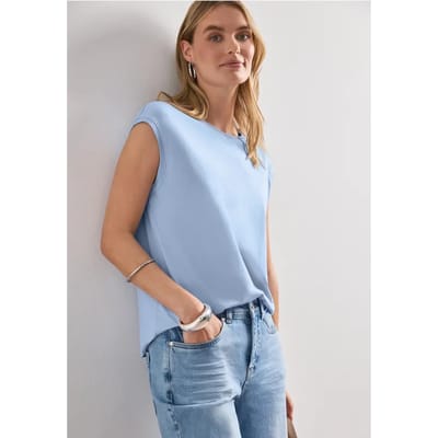 Shirt met ronde hals en geribde details
