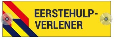 Eerstehulpverlener autobordje met boorgaten en zuignapjes | gecoat dibond materiaal | 21 x 7 cm