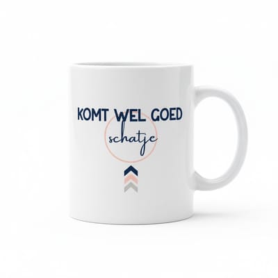 Komt Wel Goed Schatje Mok – Lieve Motiverende Quote – 330 ml Keramische Koffiemok