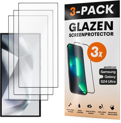 Screenprotector - Geschikt voor Samsung Galaxy S24 Ultra - Gehard Glas - Full Cover Tempered Glass - Case Friendly - 3 Pack