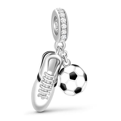 Fler® | Bedel | Past op populaire bedelarmbanden (standaard - 3mm) | Sneaker & Voetbal | Voetbalschoen | Hangbedel Charm | 925 Sterling Zilver | Heldere Zirkonia | Emaille | Zwart-Wit | Armband Kraal | Valentijnsdag Cadeau | Sinterklaas kado | Kerst