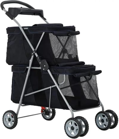 Hondenbuggy Dubbel - Reiswieg Huisdier - Veilig Vervoer - Inklapbaar Ontwerp - Tot 16kg - Zwart