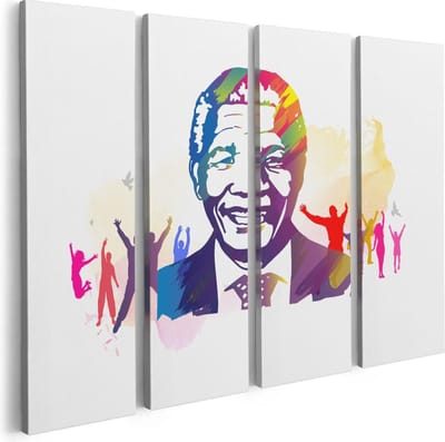 Artaza Canvas Schilderij Vierluik Nelson Mandela - 80x60 - Foto Op Canvas - Canvas Print