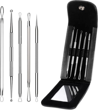 Comedonenlepel set | Comedonenlepel | Blackhead remover | Mee eters verwijderen | Comedonen verwijderaar | Mee eters | Mee eter verwijderaar | RVS | Incl. spiegel | Set 5-delig | Able & Borret