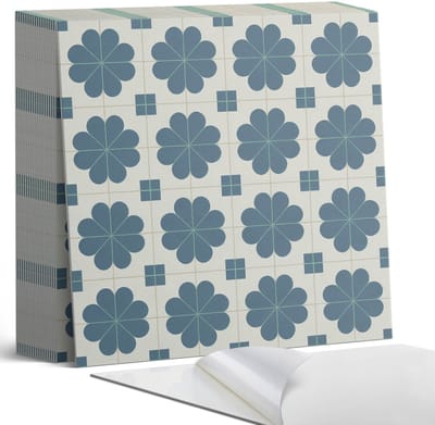 Coloray Plaktegels - Bloemen geruit patroon Zelfklevende Tegels - 20 cm x 20 cm - Marine Plaktegels - 20 stuks - Vierkant PVC Tegels - Plaktegels Badkamer - Plaktegels Vloer - Vinyltegels Vloer Zelfklevend - Wandtegel Zelfklevend
