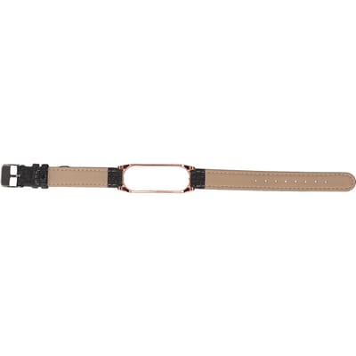 Bracelet Intelligent Bracelet de Montre Bracelet de Poignet Bracelet en Cuir Boîtier en Métal Anti-Perte pour Mi Band 6 5 NFC(Or noir ) gray