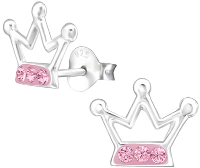 Joy|S - Zilveren kroontje oorbellen - 10 x 8 mm - roze La Crystale kristal