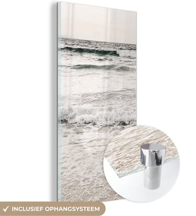 MuchoWow® Glasschilderij 60x120 cm - Schilderij acrylglas - Zee - Zomer - Golven - Foto op glas - Schilderijen