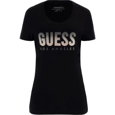 T-shirt met ronde hals vrouwen met glimmend logo in kleurverloop Guess