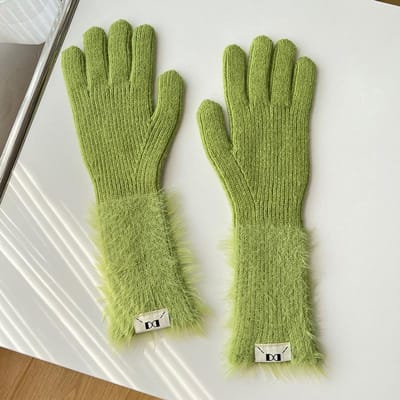 Gants doux et glutineux en velours de lapin pour filles, doux, longs, à cinq doigts, tactiles, en peluche, épais, chauds, polyvalents, pour le cyclisme