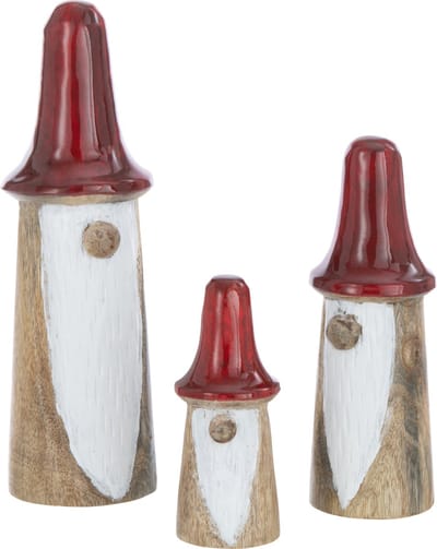 J-Line decoratie Kabouters Paddenstoelen - hout - naturel/rood - 3 stuks