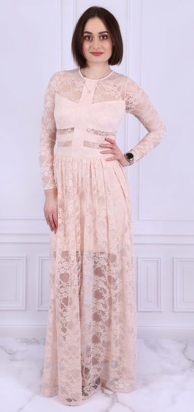 Roze kanten maxi jurk