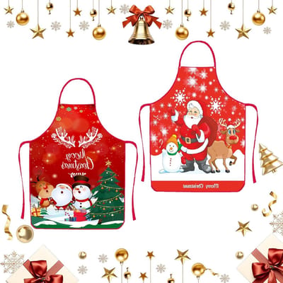 Kerstkeuken Schort Set van 2, Grappige Cartoon Schorten voor Bakken en Feestjes, Perfect als Kerstcadeau