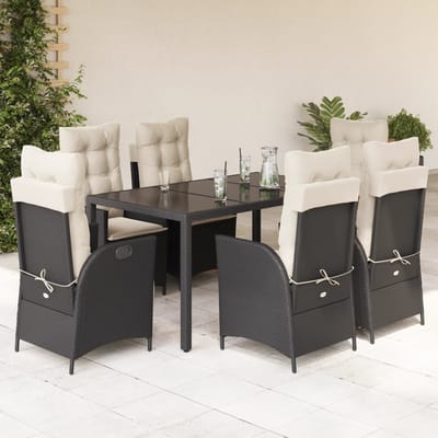 vidaXL - 7-delige - Tuinset - met - kussens - poly - rattan - zwart