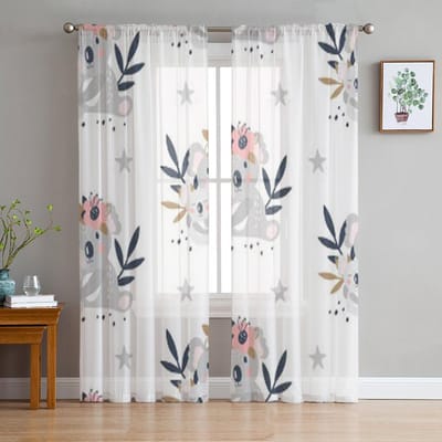 Schattige Koala Witte Tule Transparante Gordijnen Voor Woonkamer De Slaapkamer Moderne Chiffon Voile Organza Gordijnen Decoratieve Gordijnen 135W x 114H(cm) white