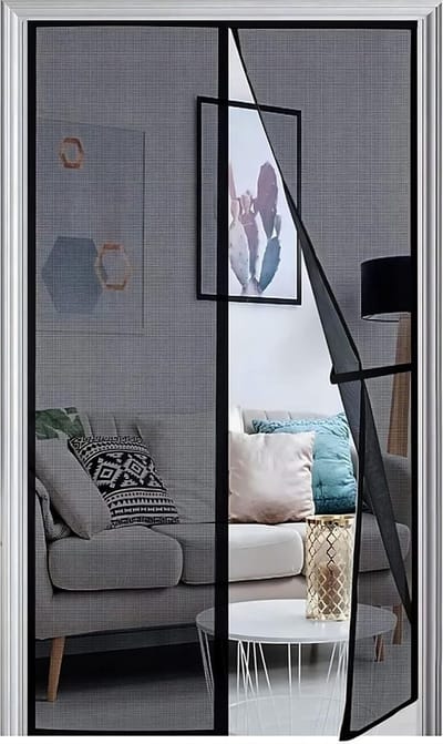 Magnetisch vliegenhor voor balkondeur, 100 x 220 cm, zwart, versterkte insectenwerende deur, vliegenwerende deur, terrasdeur, zelfklevend, niet boren, sterkere magneten en centraal