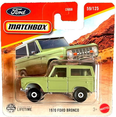 1970 FORD BRONCO GREEN MINT MATCHBOX 1:64 59/125 USA 4x4 SHORT CARD